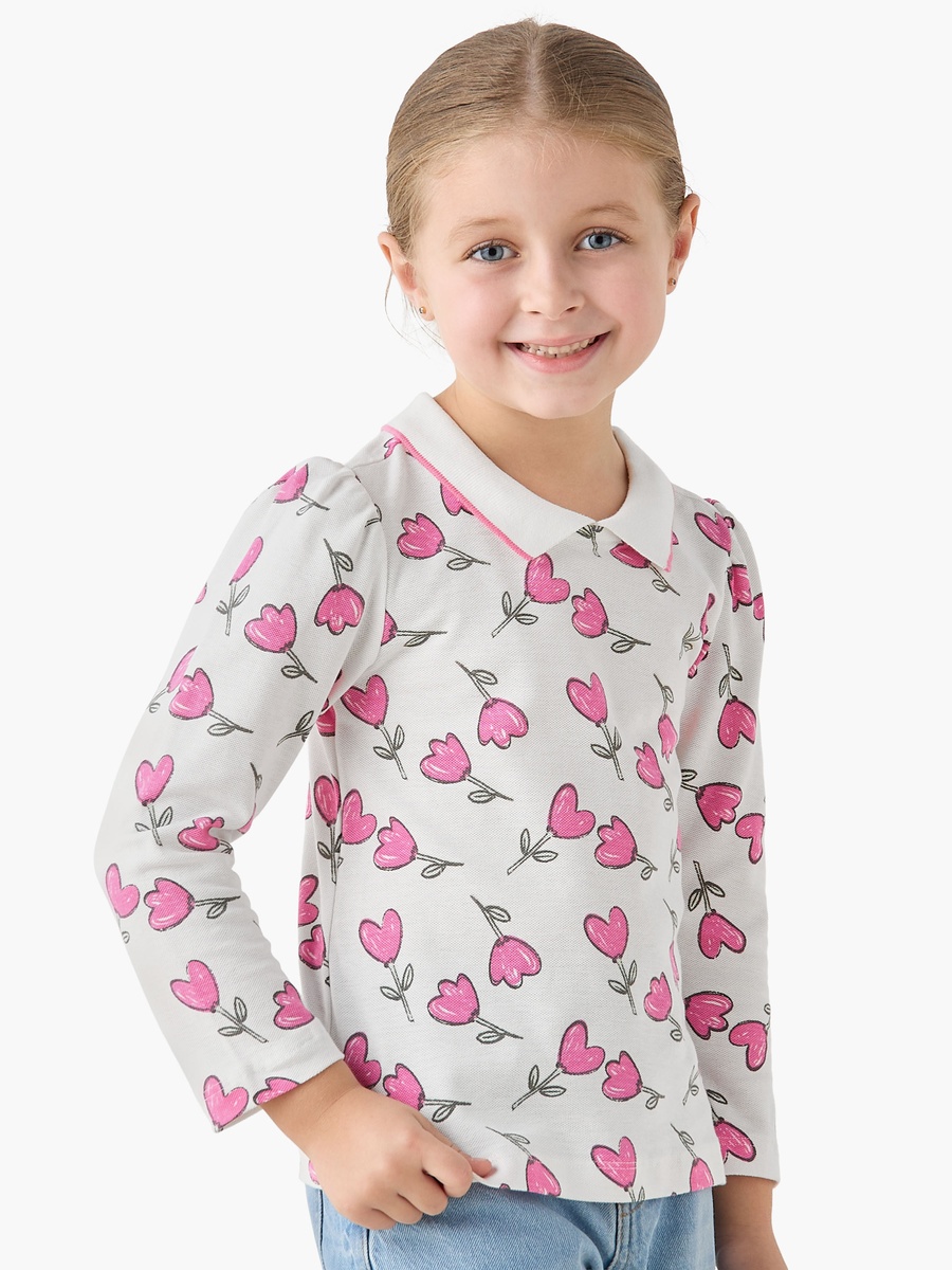 Polo Neck Short Sleeves T-Shirt with Floral Print