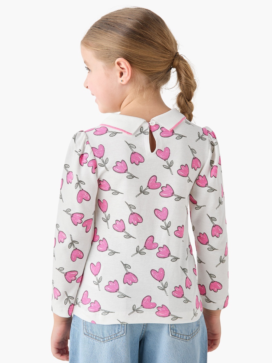 Polo Neck Short Sleeves T-Shirt with Floral Print