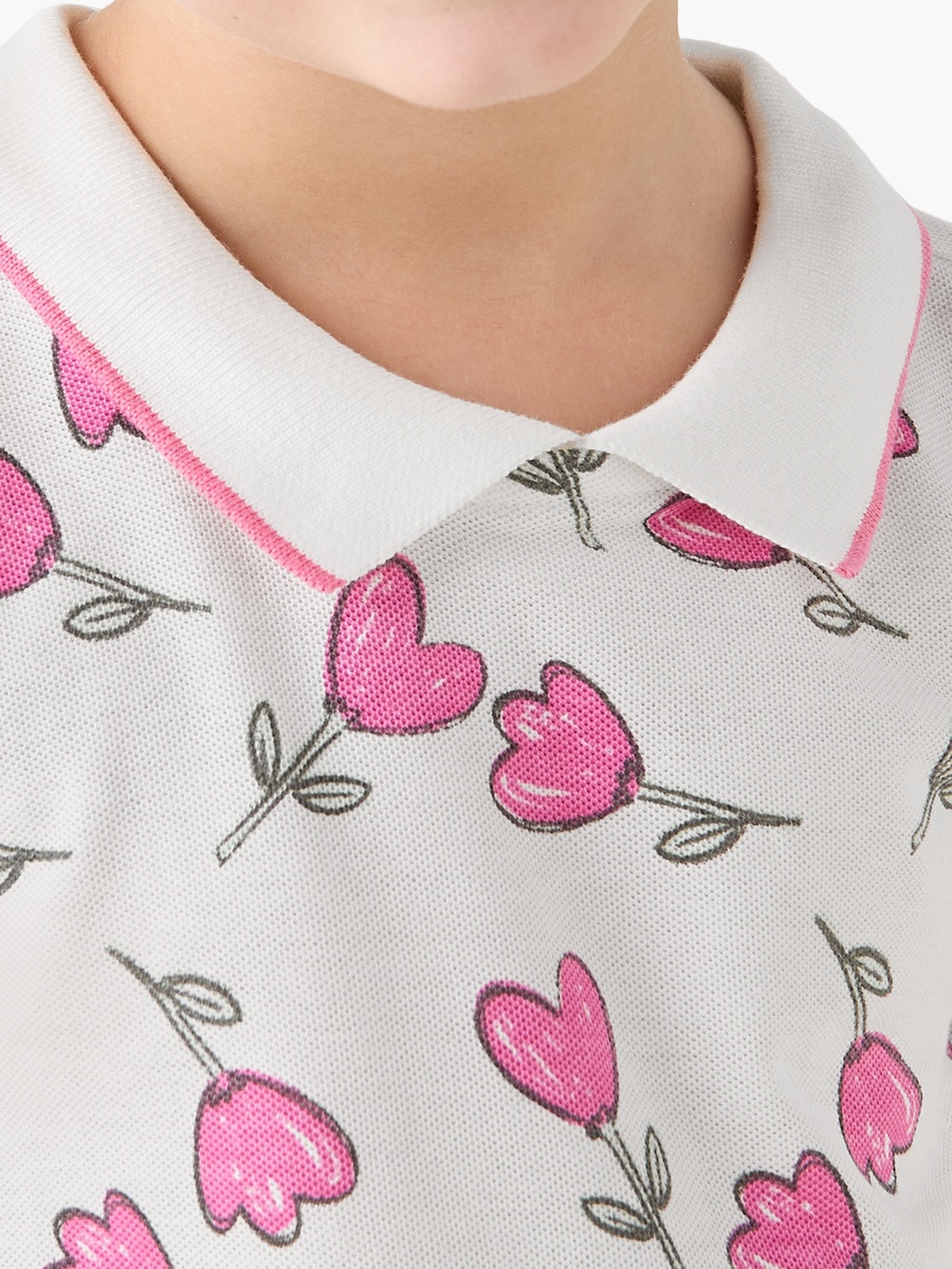 Polo Neck Short Sleeves T-Shirt with Floral Print