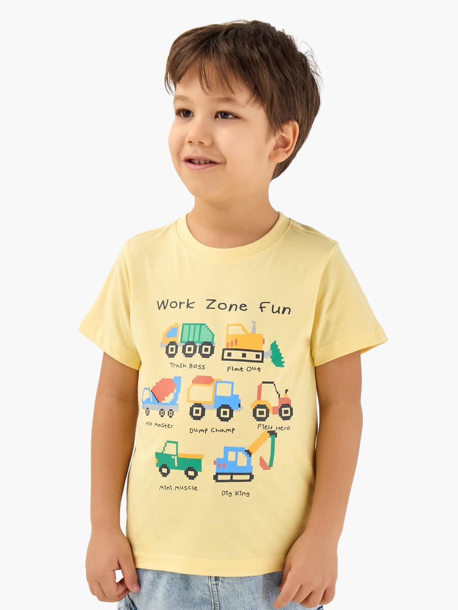 Crew Neck Short Sleeves T-Shirt with Vehicle Print