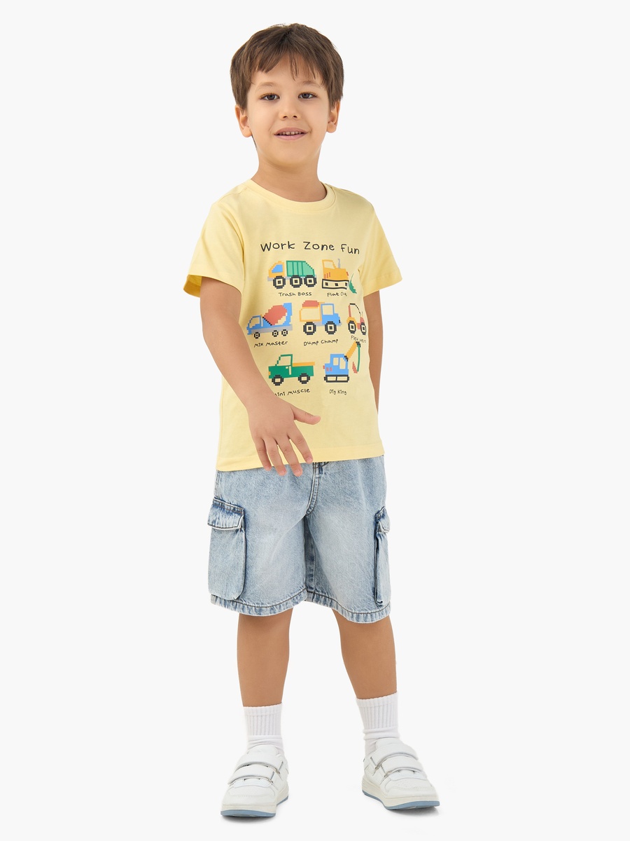 Crew Neck Short Sleeves T-Shirt with Vehicle Print