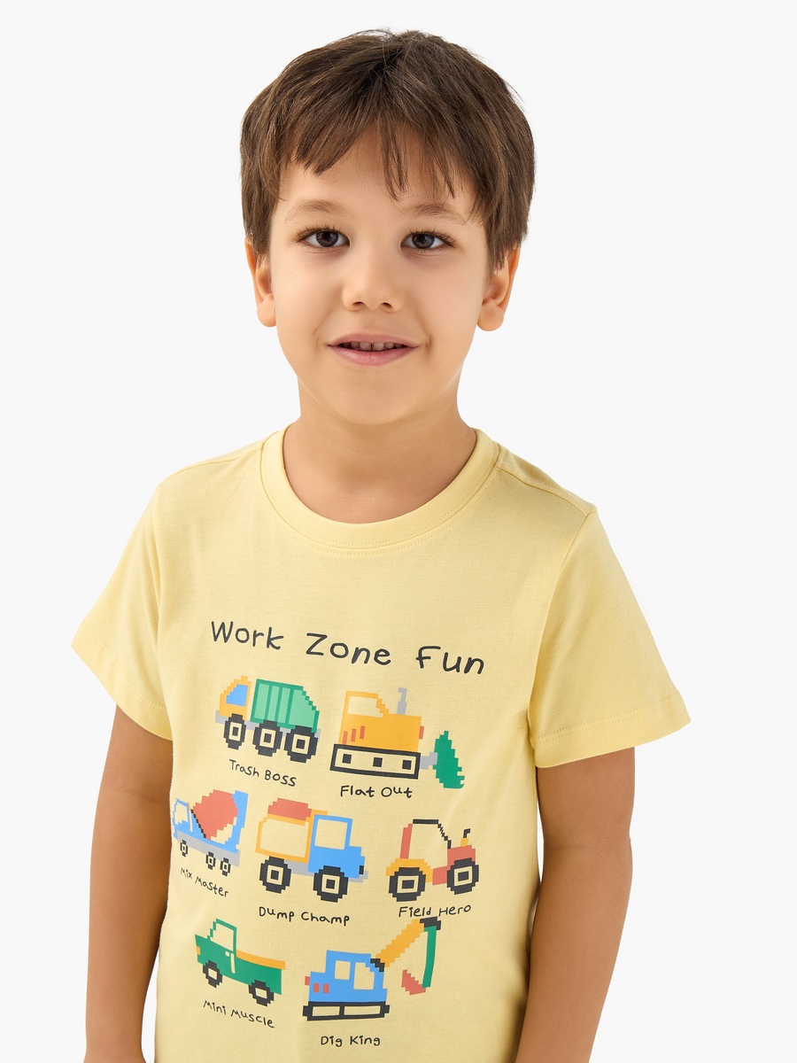 Crew Neck Short Sleeves T-Shirt with Vehicle Print