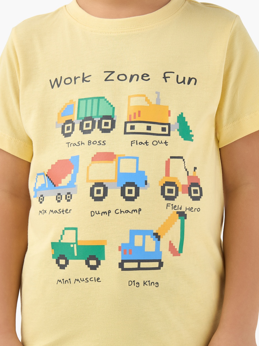 Crew Neck Short Sleeves T-Shirt with Vehicle Print