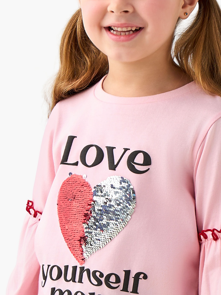 Crew Neck Long Sleeves T-Shirt with Sequinned Heart