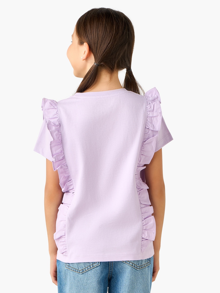 Crew Neck Short Sleeves T-Shirt with Ruffle Detail