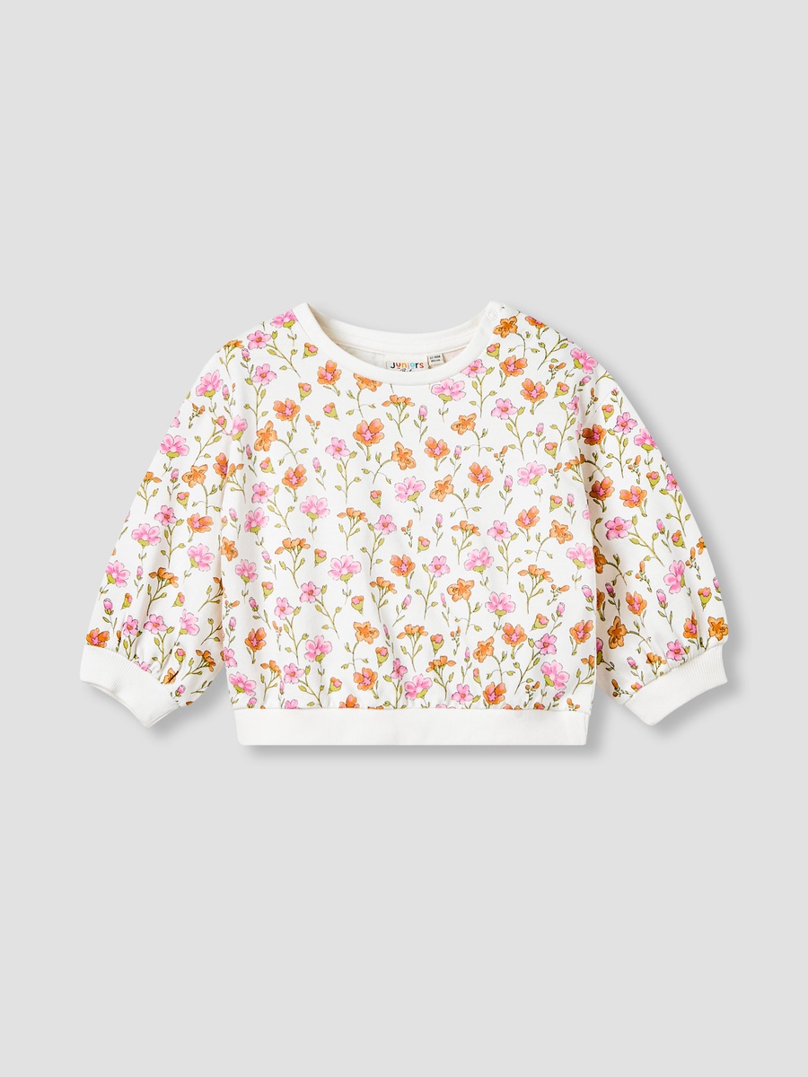 Crew Neck Long Sleeves Sweatshirt and Pants Set with Floral Print