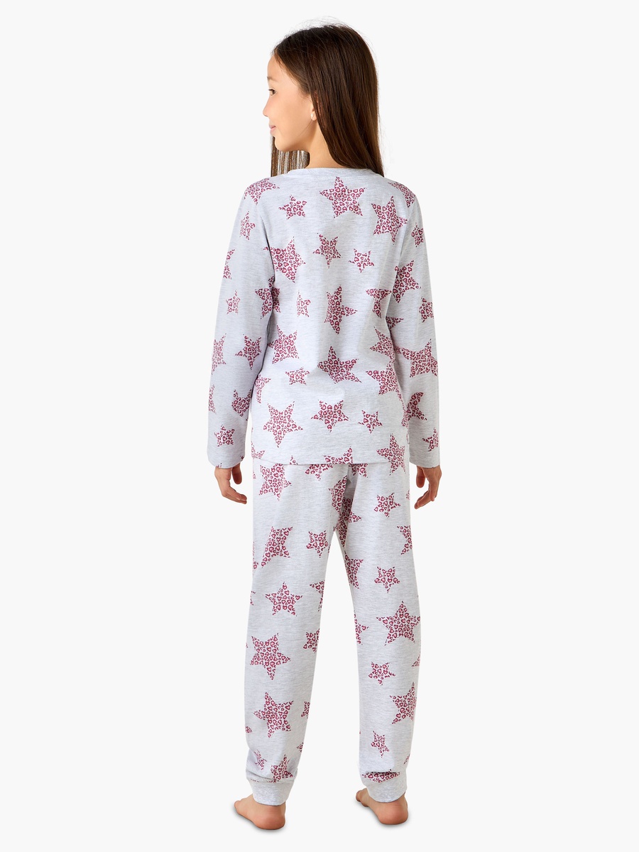 Cotton Round Neck Long Sleeve Pyjama Set with Star Print