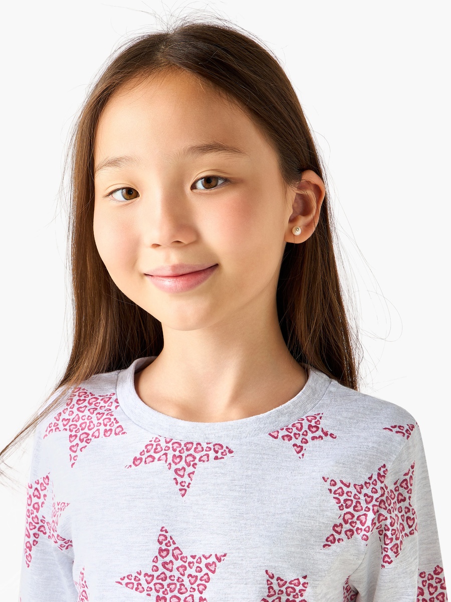 Cotton Round Neck Long Sleeve Pyjama Set with Star Print