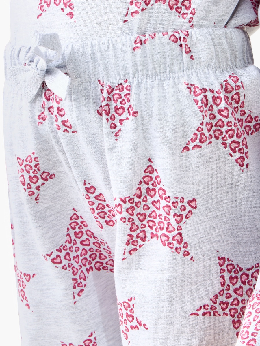 Cotton Round Neck Long Sleeve Pyjama Set with Star Print