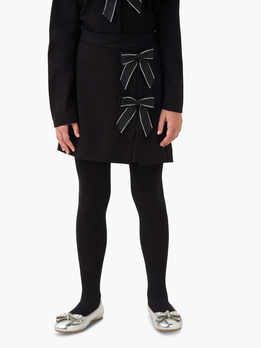 Round Neck Long Sleeves Top and Skirt Set with Bow Accent