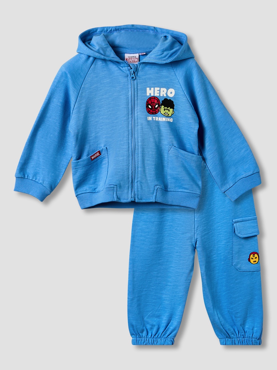 Hooded Long Sleeves Sweatshirt and Joggers Set with Avengers Print