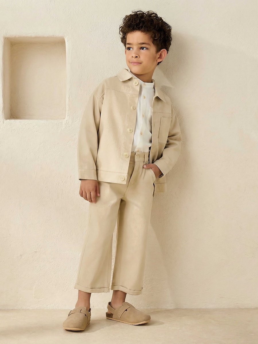 Collared Neck Long Sleeve Shacket and Pants Set with Pocket