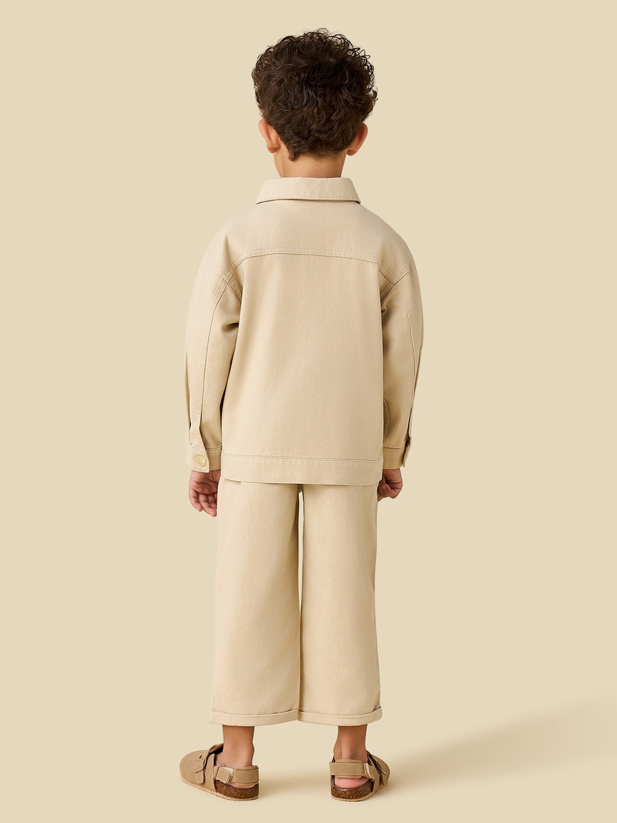 Collared Neck Long Sleeve Shacket and Pants Set with Pocket