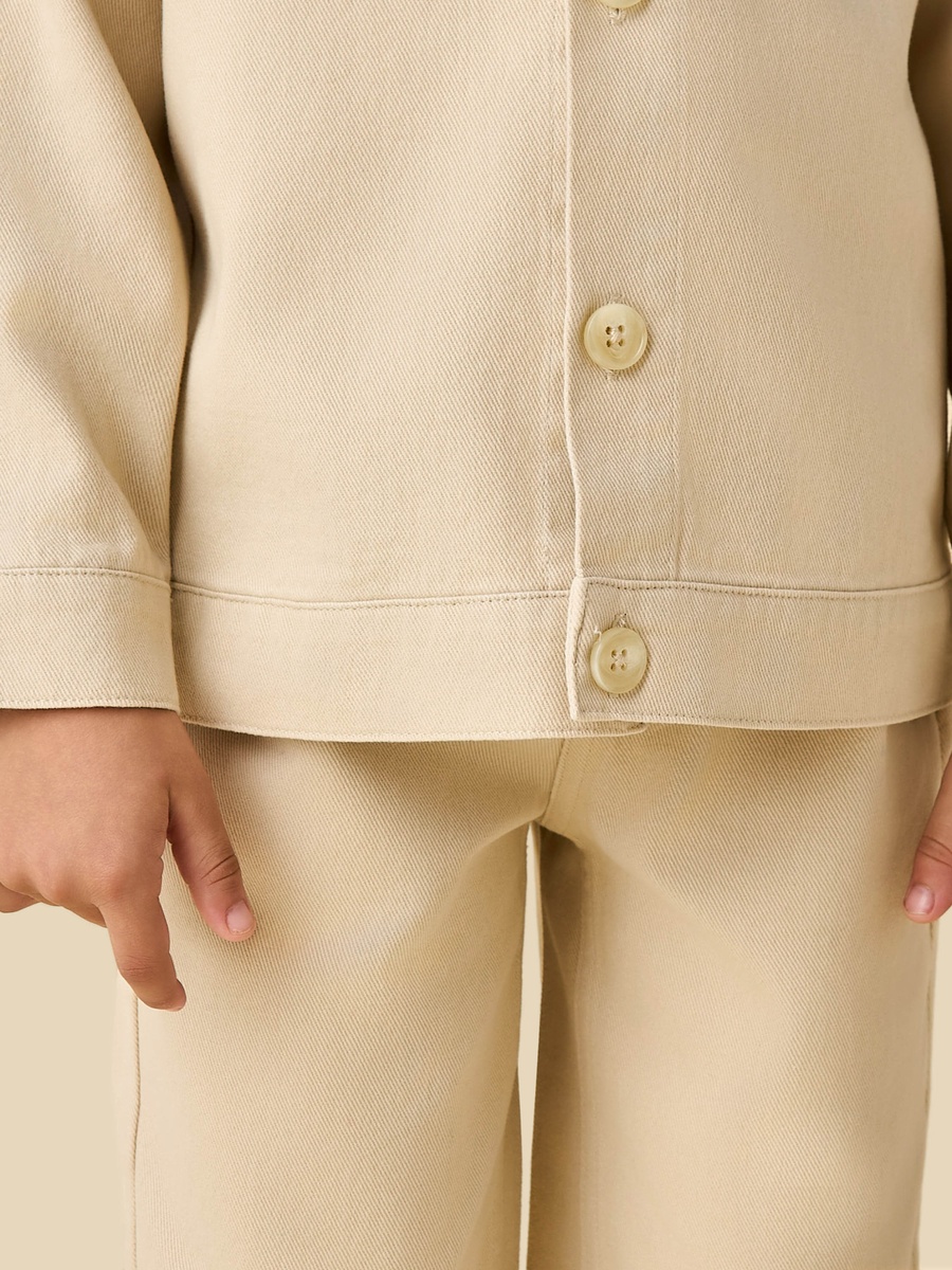 Collared Neck Long Sleeve Shacket and Pants Set with Pocket