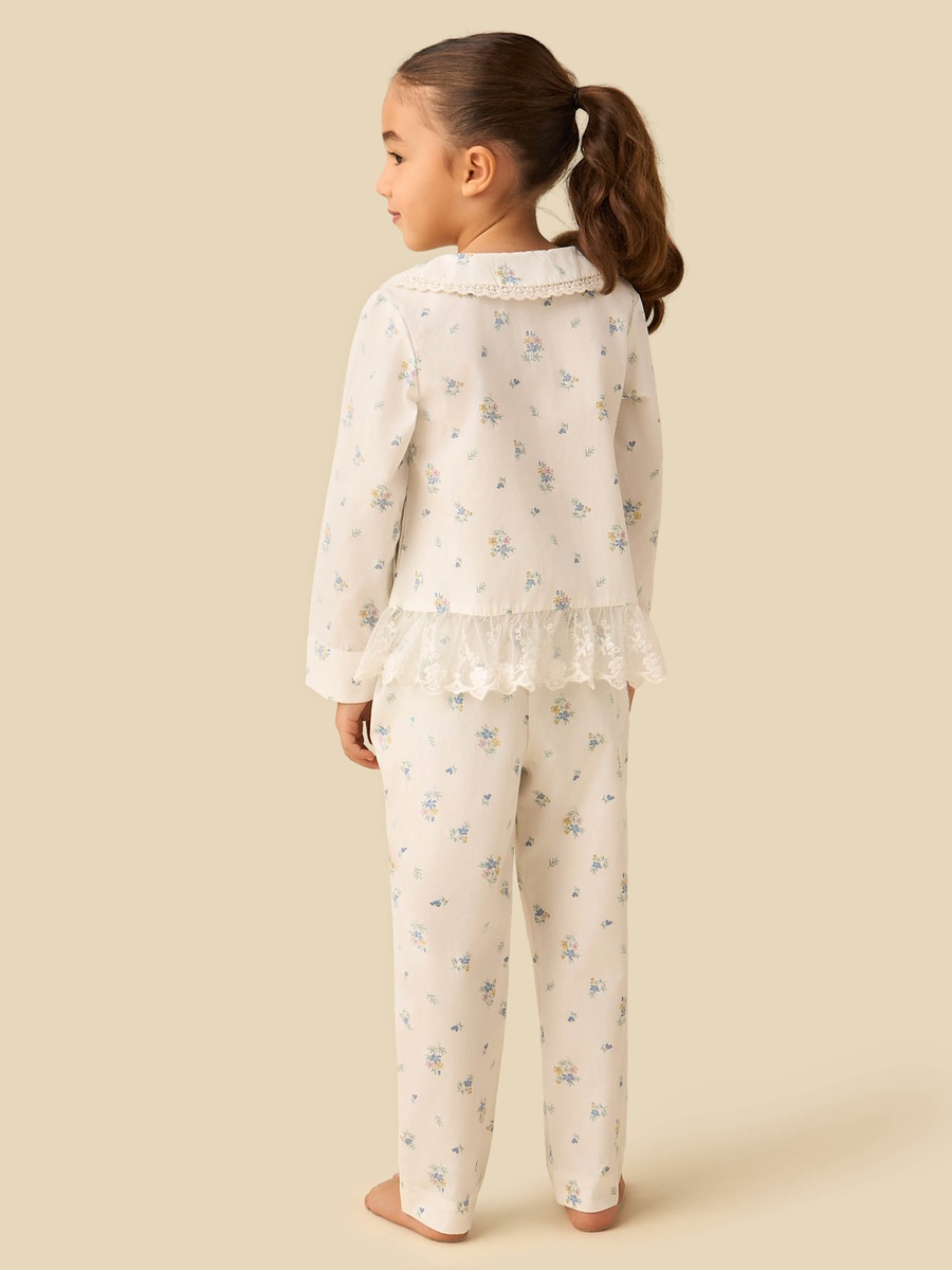 Cotton Peter Pan Collar Long Sleeve Pyjama Set with Floral Print