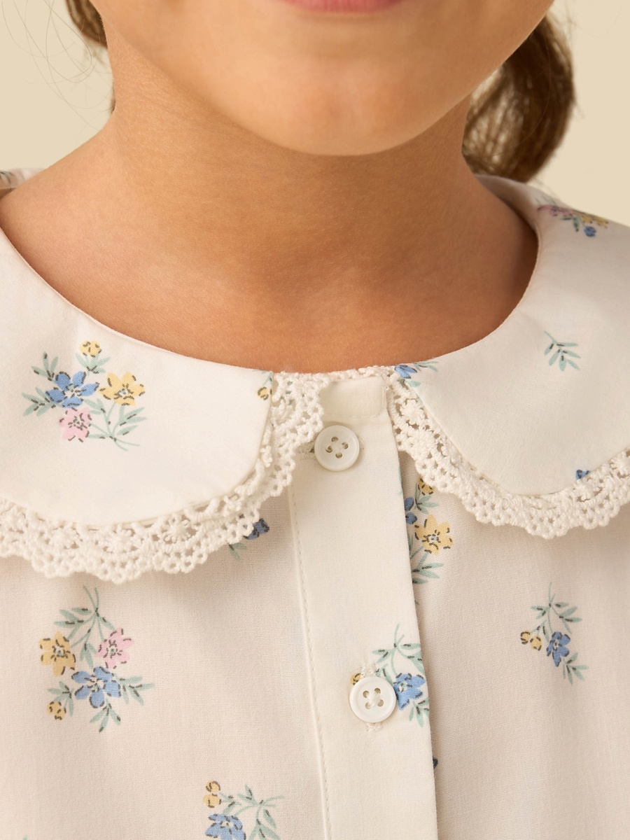 Cotton Peter Pan Collar Long Sleeve Pyjama Set with Floral Print