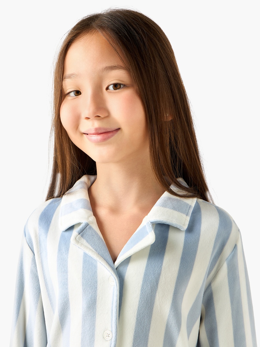 Cotton Collared Neck Long Sleeve Pyjama Set with Stripes