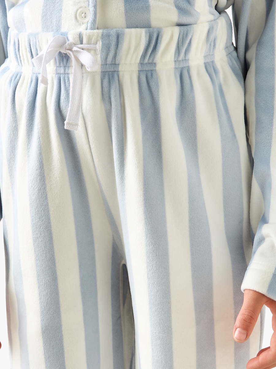 Cotton Collared Neck Long Sleeve Pyjama Set with Stripes