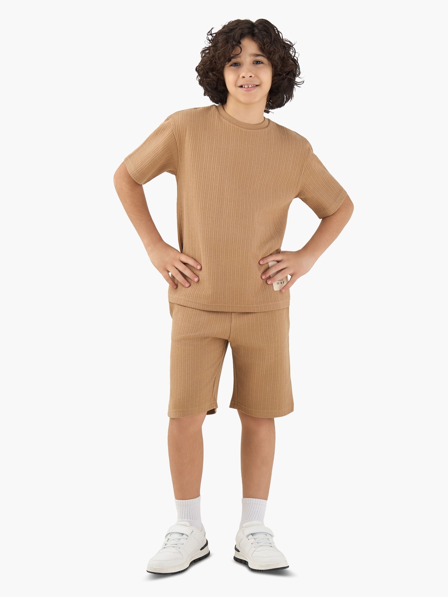 Crew Neck Short Sleeve T-Shirt and Shorts Set with Drawstring Waist