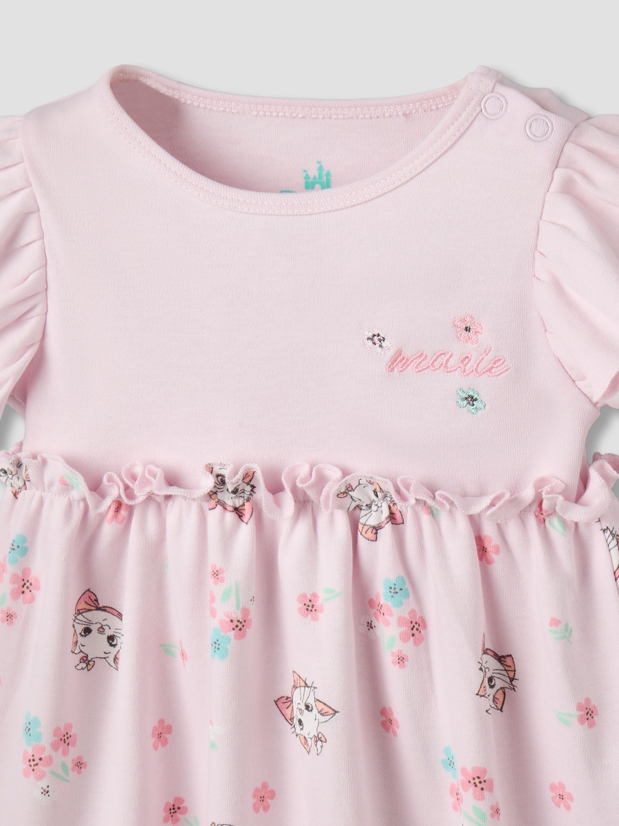 Round Neck Cap Sleeves Dress with Marie Print
