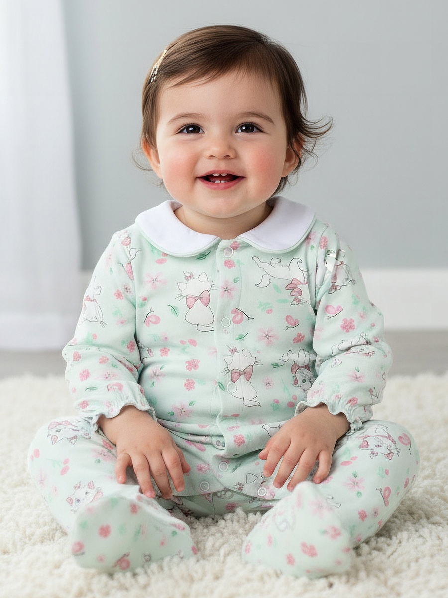 Cotton Collared Long Sleeves Sleepsuit with Marie Print