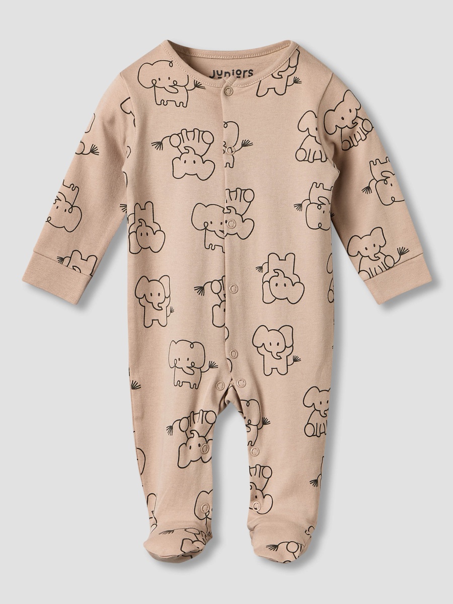 Pack of 2 Cotton Round Neck Long Sleeves Sleepsuit with Elephant Print