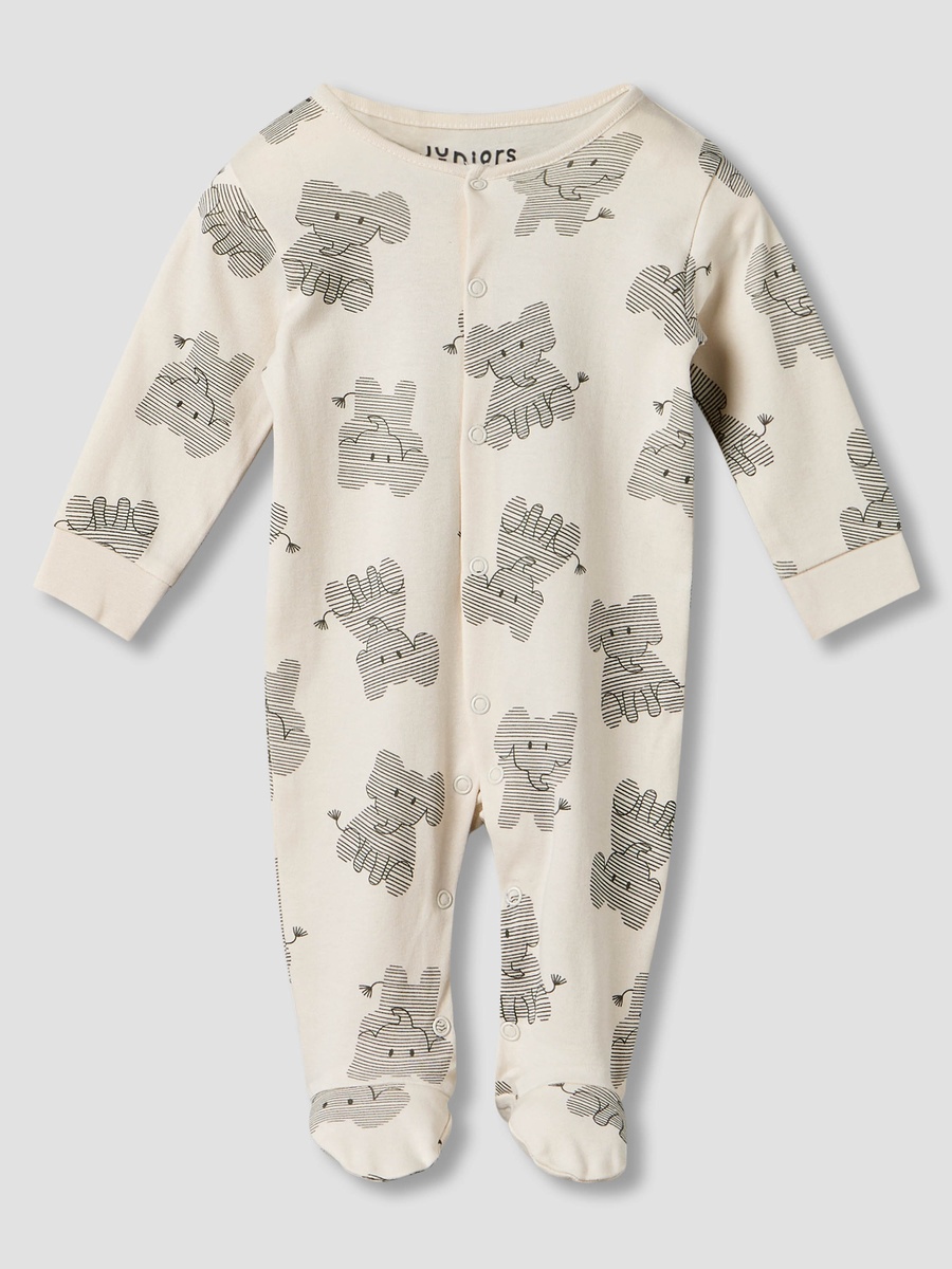Pack of 2 Cotton Round Neck Long Sleeves Sleepsuit with Elephant Print