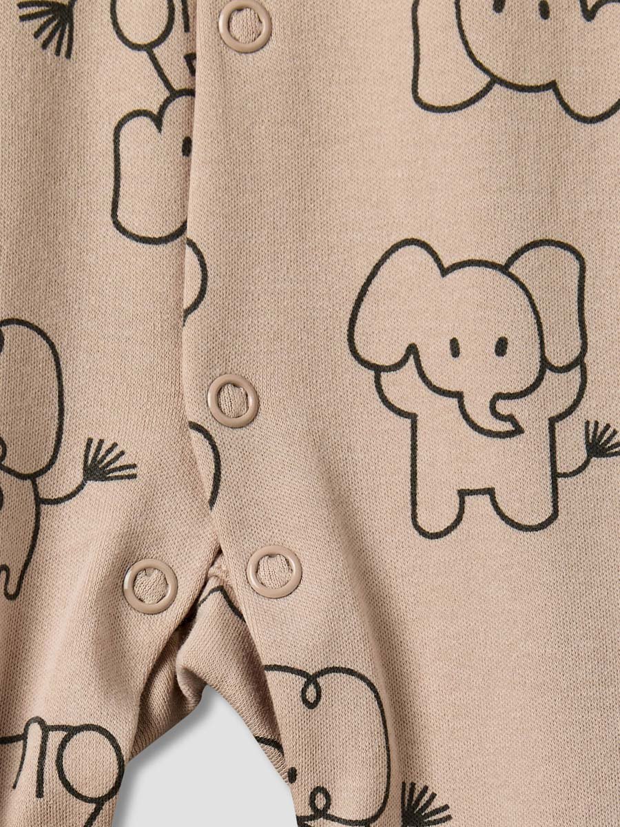 Pack of 2 Cotton Round Neck Long Sleeves Sleepsuit with Elephant Print