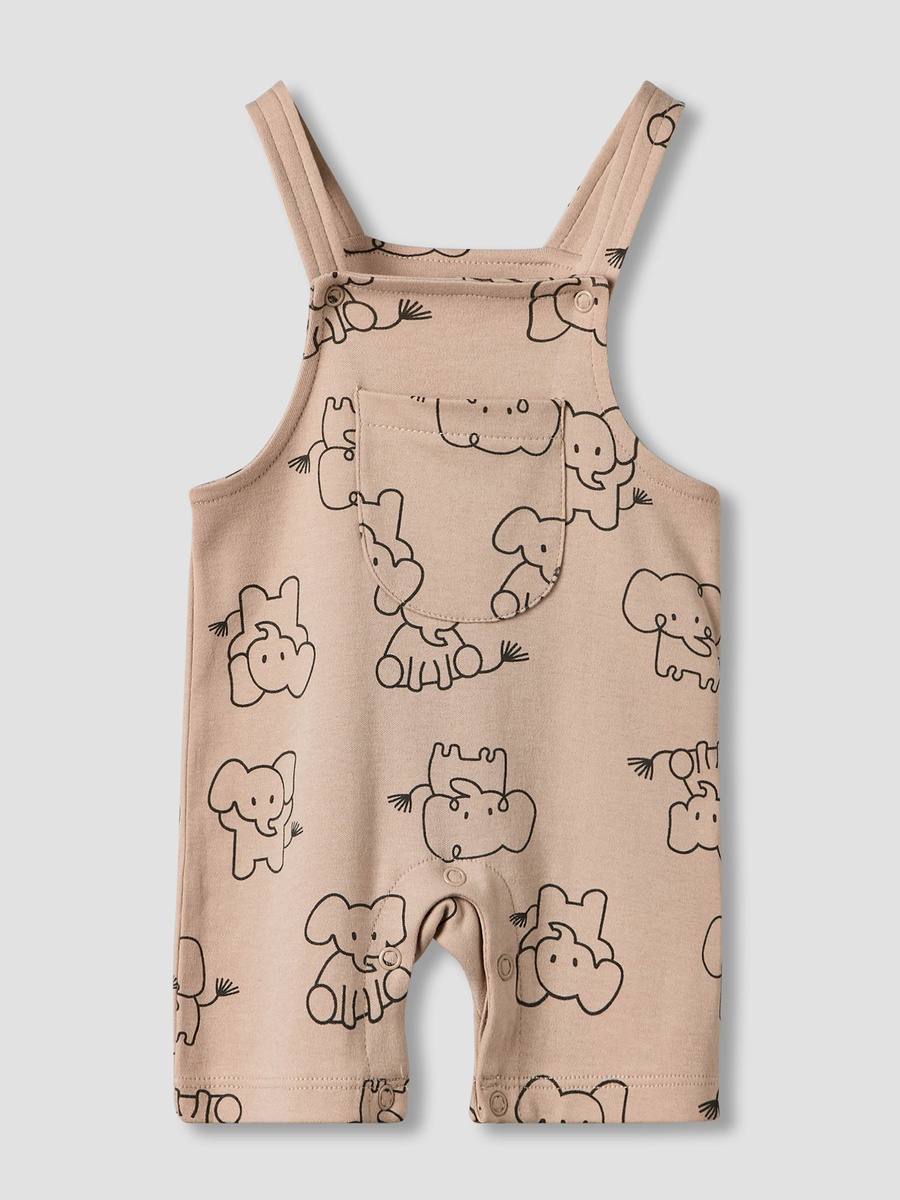 Round Neck Short Sleeves T-Shirt and Dungaree Set with Elephant Print