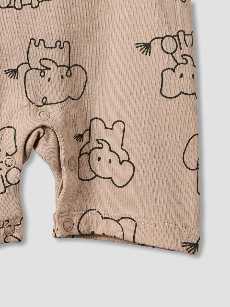 Round Neck Short Sleeves T-Shirt and Dungaree Set with Elephant Print