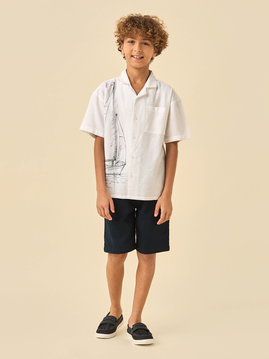 Short Sleeves Shirt with Sailboat Print
