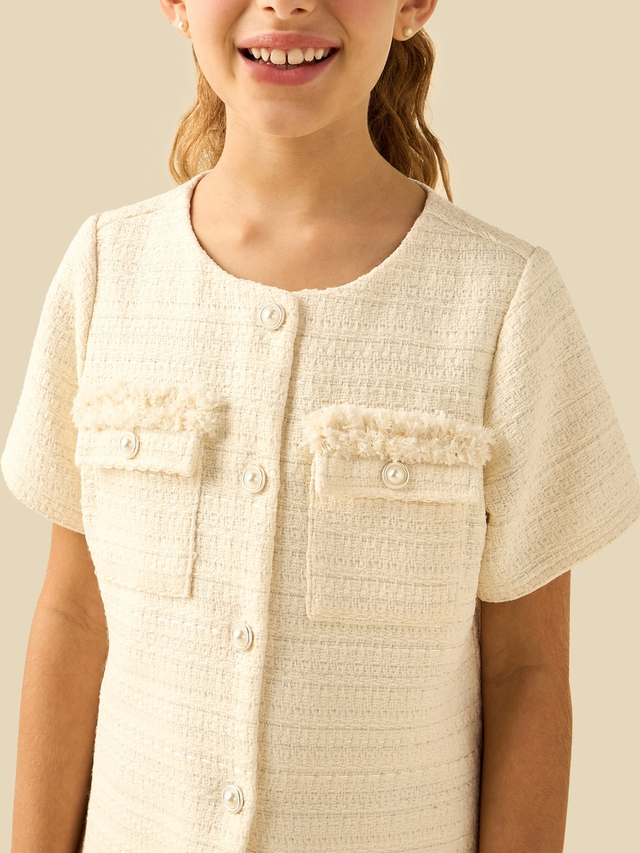 Round Neck Short Sleeves Shirt with Ruffle Detail