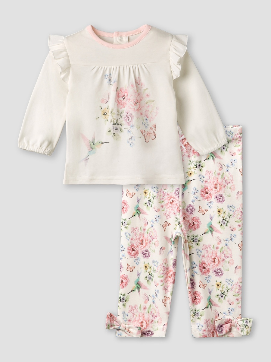 Cotton Round Neck Long Sleeve Pyjama Set with Floral Print