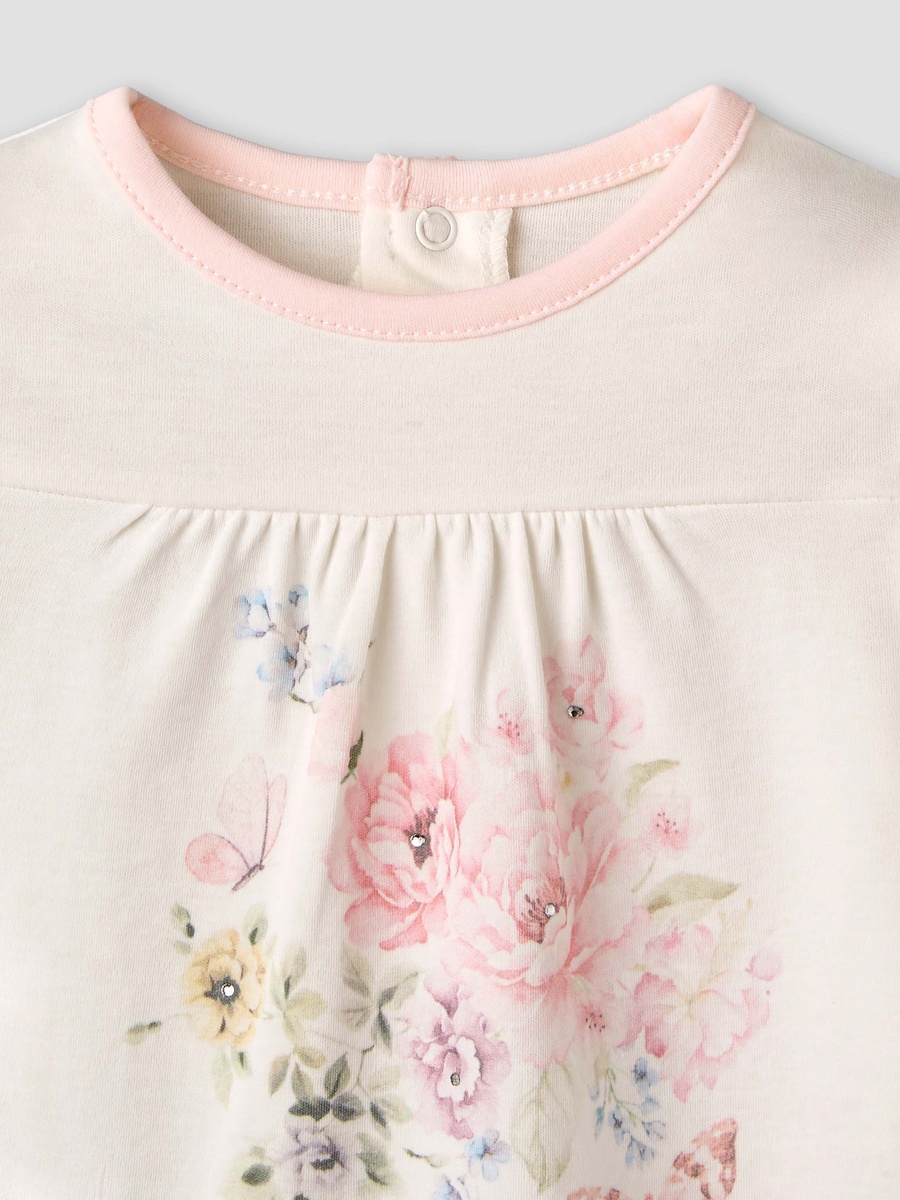 Cotton Round Neck Long Sleeve Pyjama Set with Floral Print