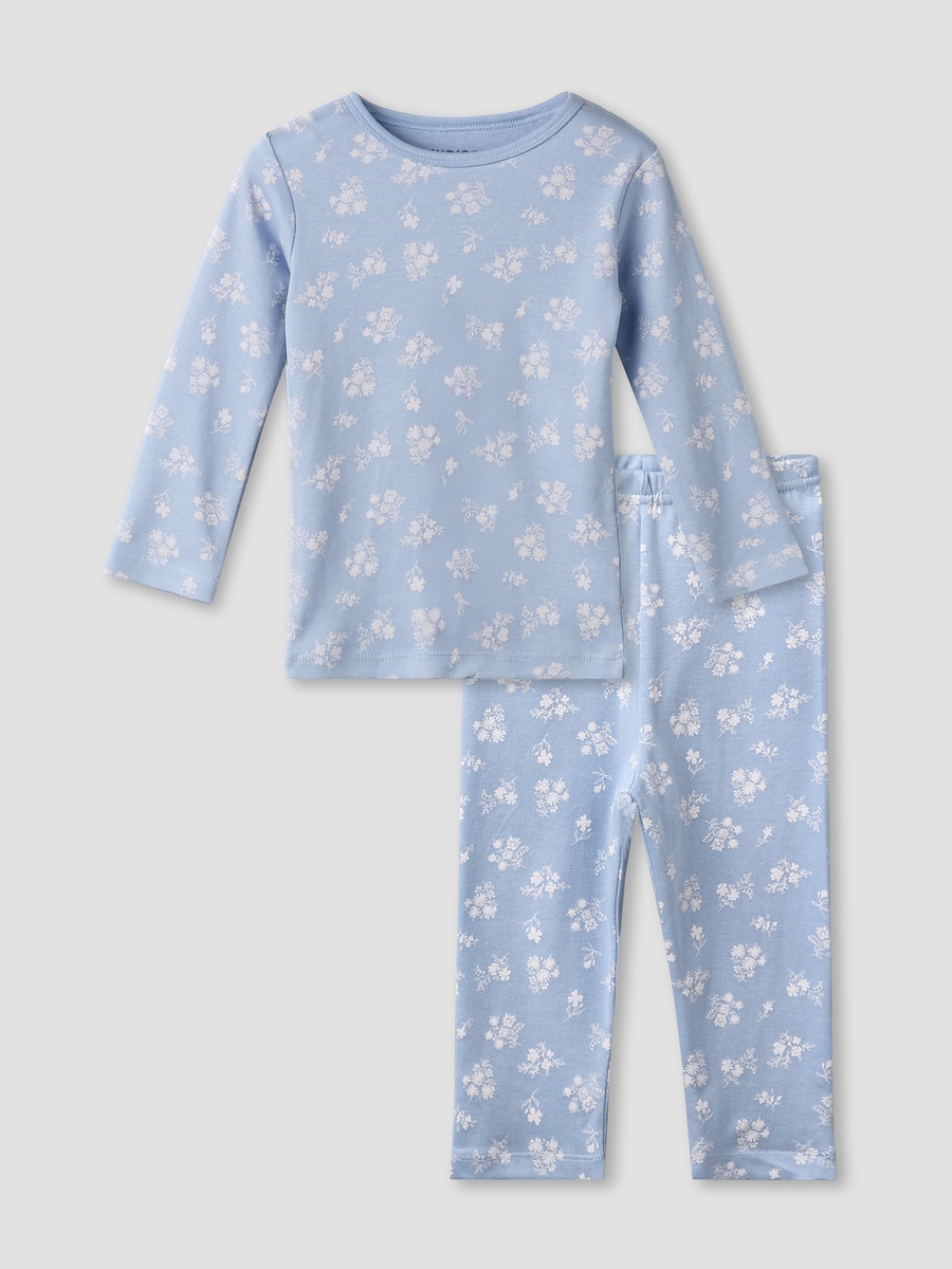 Cotton Round Neck Long Sleeve Pyjama Set with Floral Print