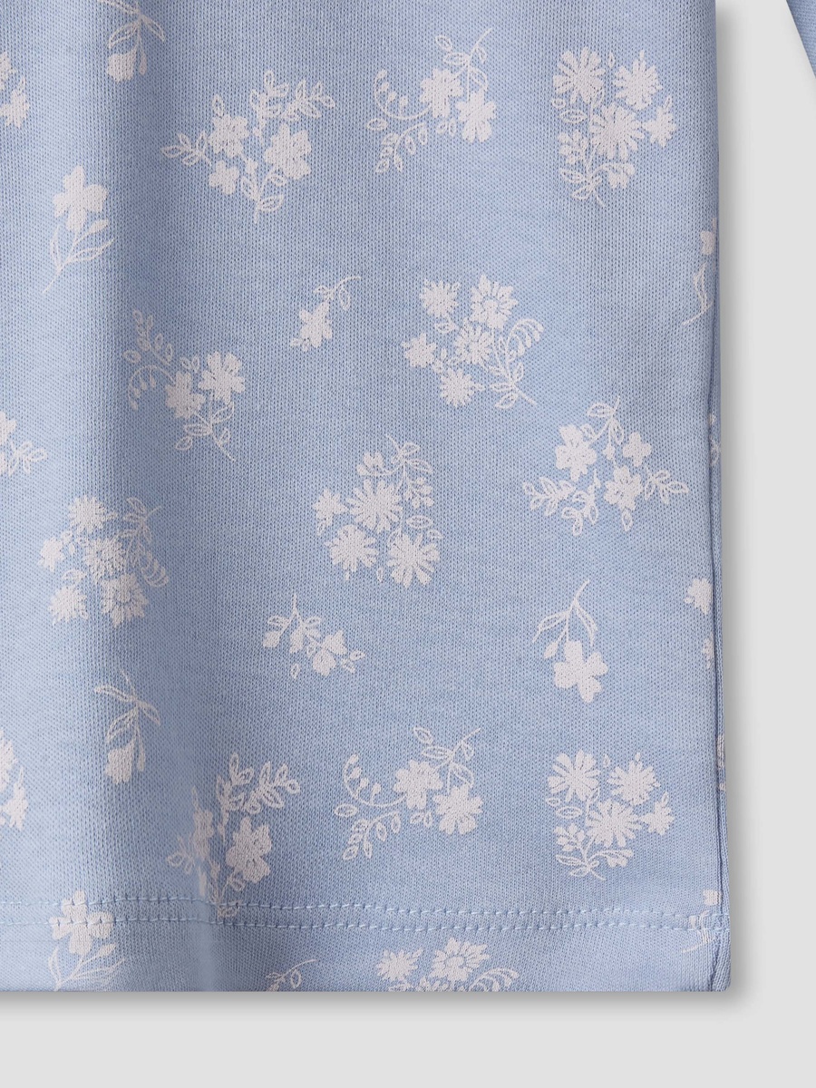 Cotton Round Neck Long Sleeve Pyjama Set with Floral Print