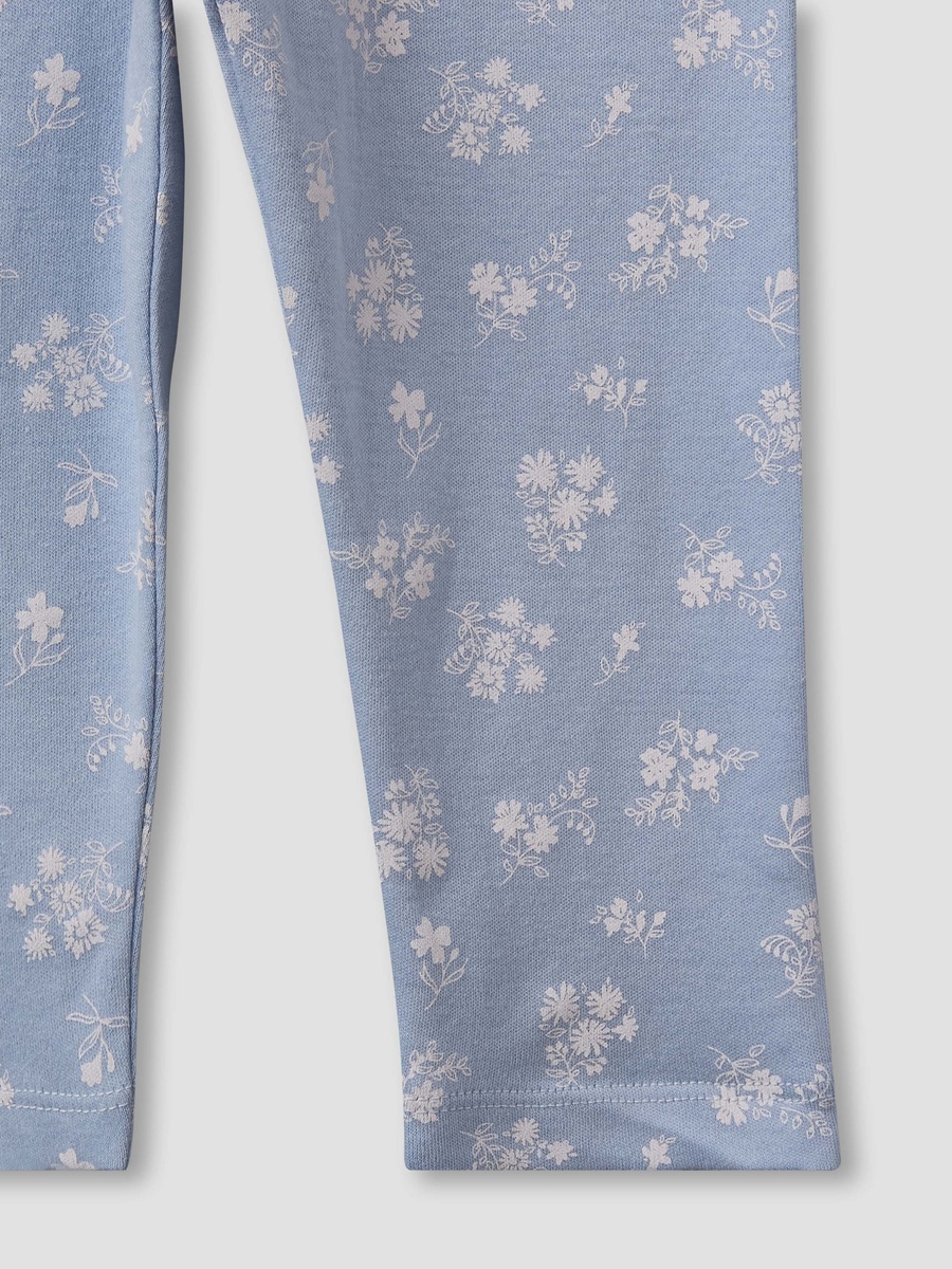 Cotton Round Neck Long Sleeve Pyjama Set with Floral Print