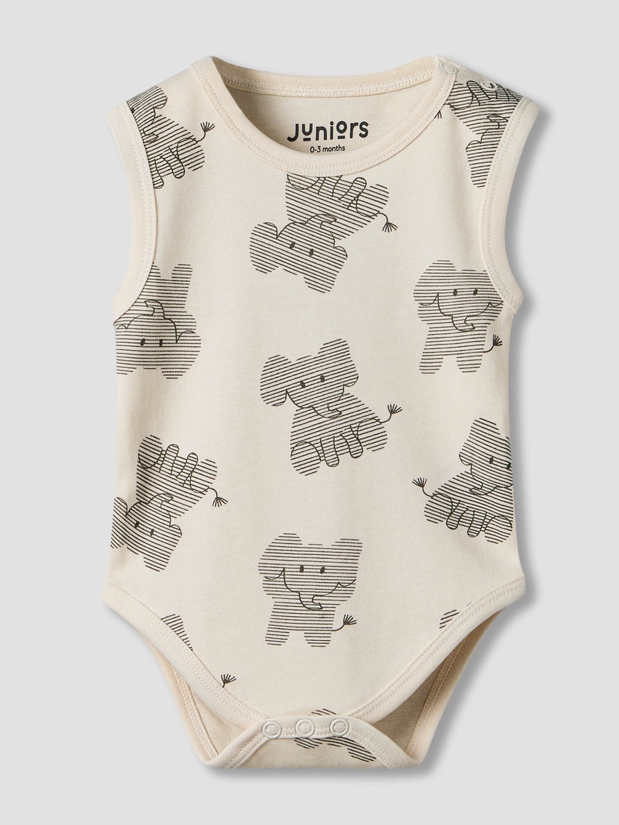 Pack of 3 Round Neck Sleeveless Bodyuit with Elephant Print