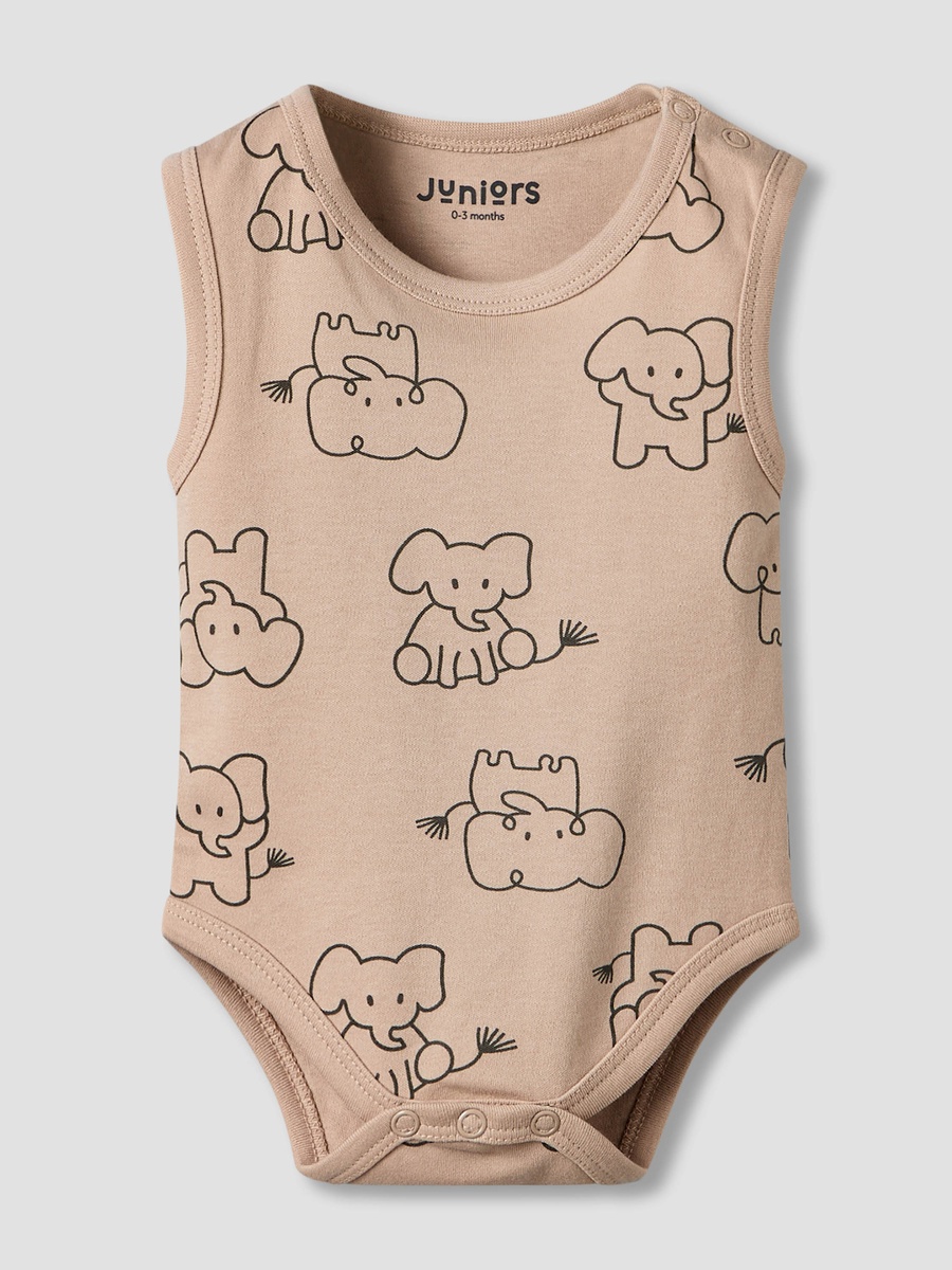 Pack of 3 Round Neck Sleeveless Bodyuit with Elephant Print