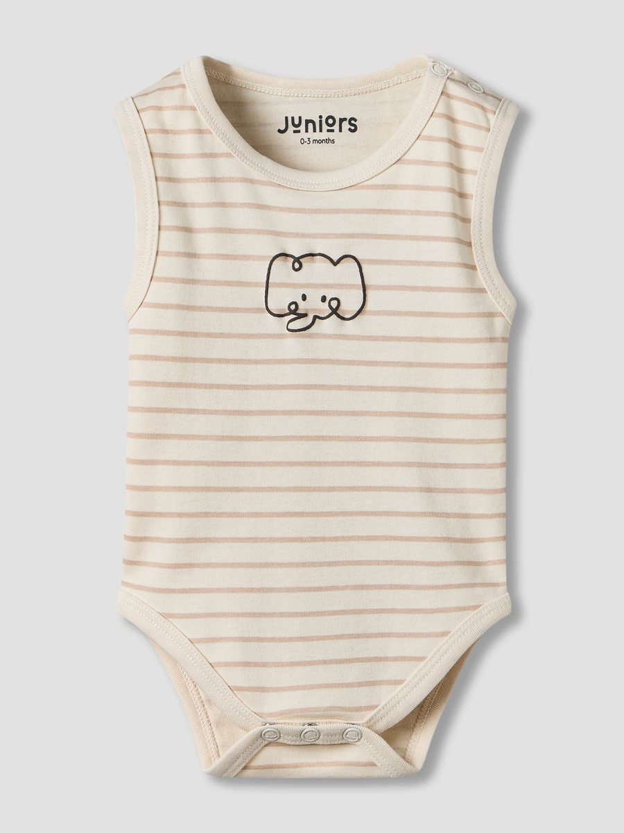 Pack of 3 Round Neck Sleeveless Bodyuit with Elephant Print
