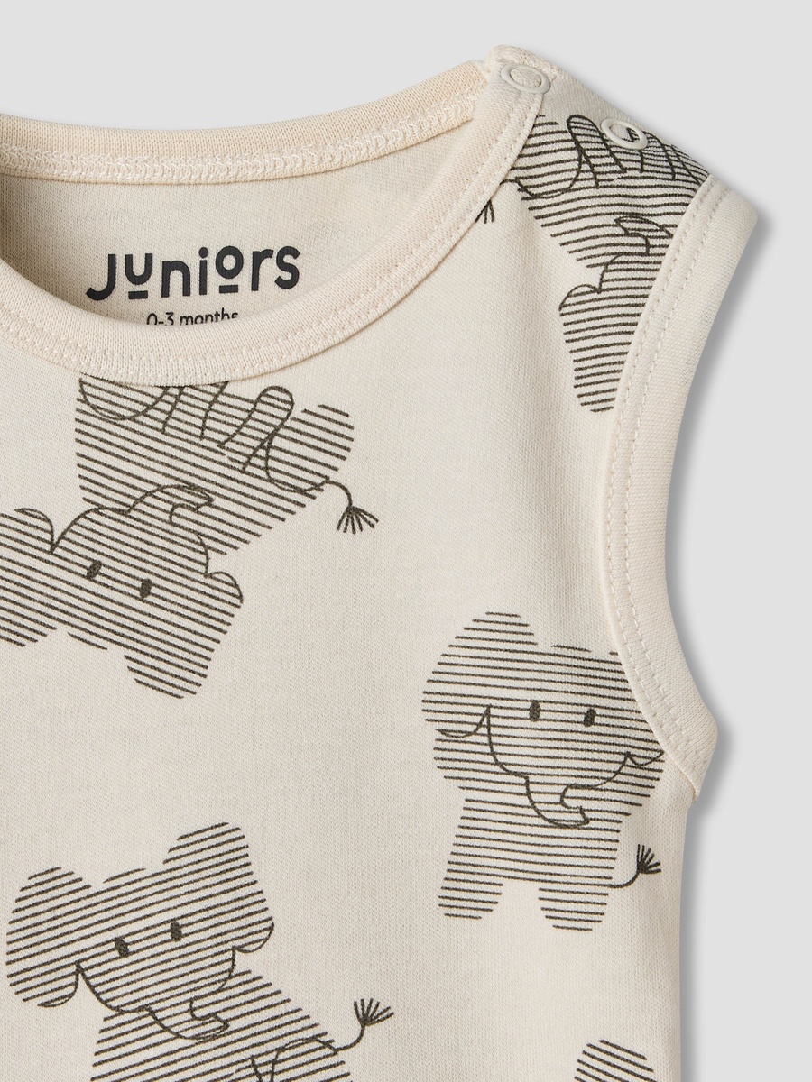 Pack of 3 Round Neck Sleeveless Bodyuit with Elephant Print