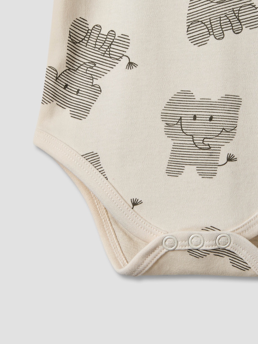 Pack of 3 Round Neck Sleeveless Bodyuit with Elephant Print