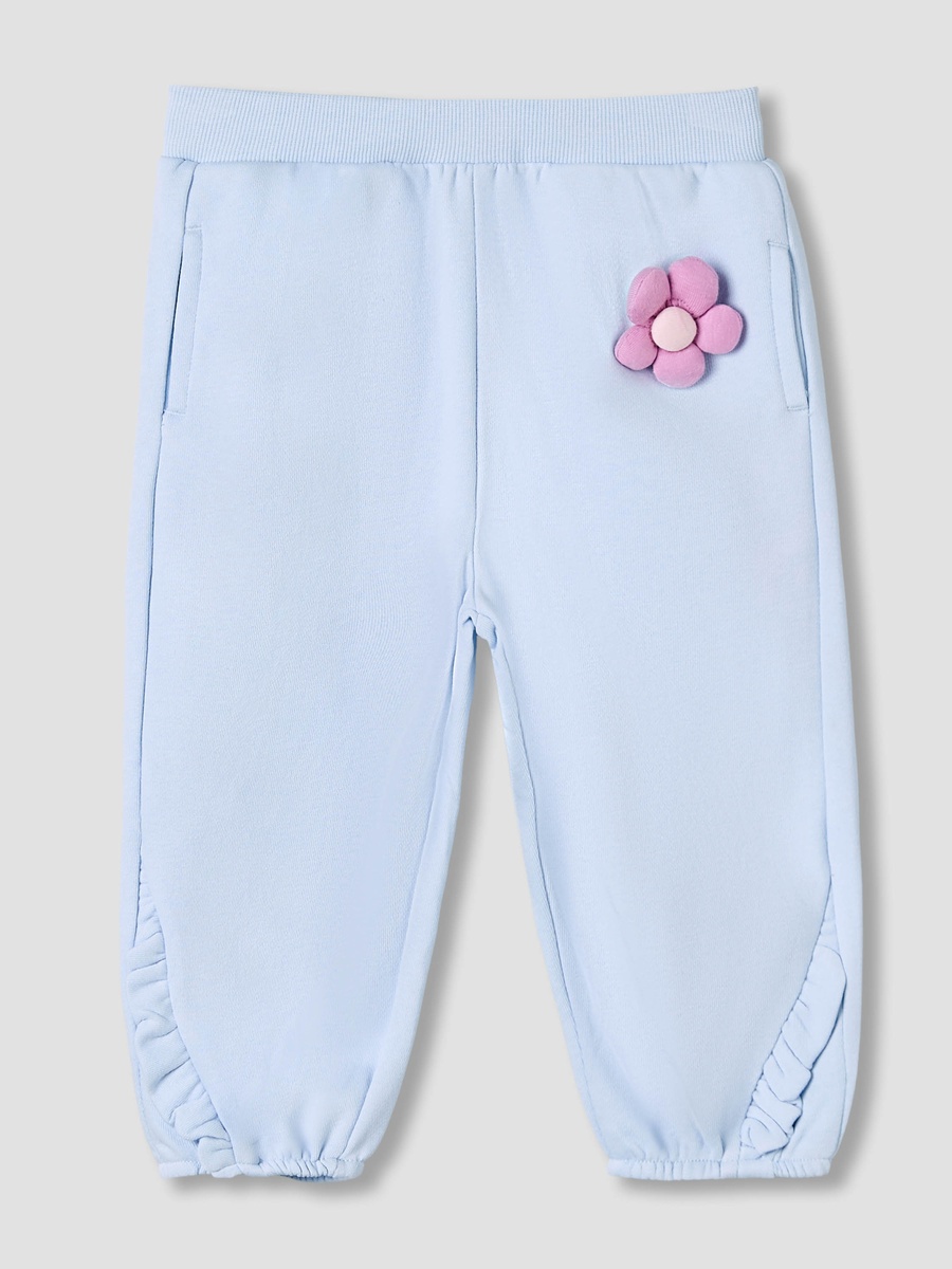 Elastic Waist Joggers with Floral Applique