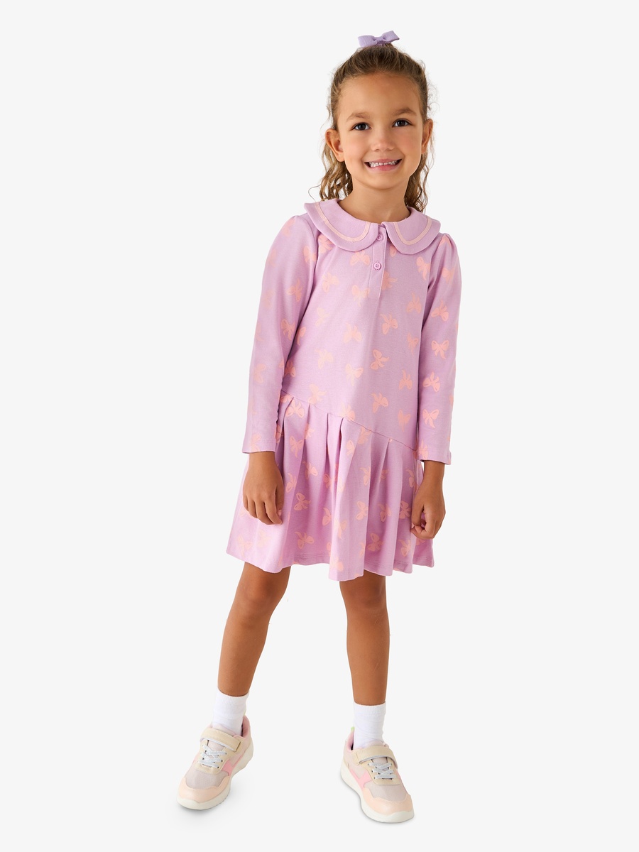 Peter Pan Collar Long Sleeves Dress with Button Placket