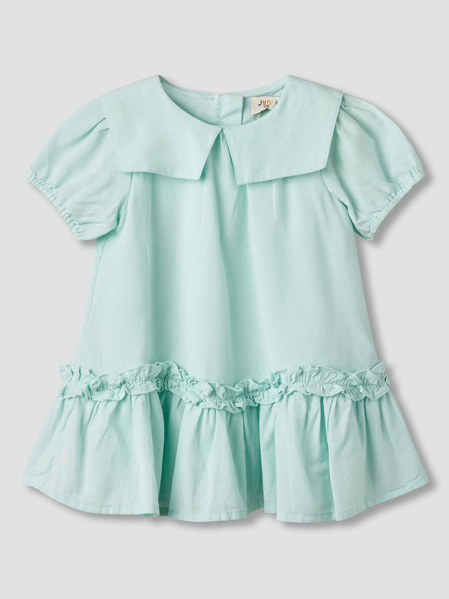 Sailor Collar Long Sleeves Drop Waist Dress with Ruffle Hem