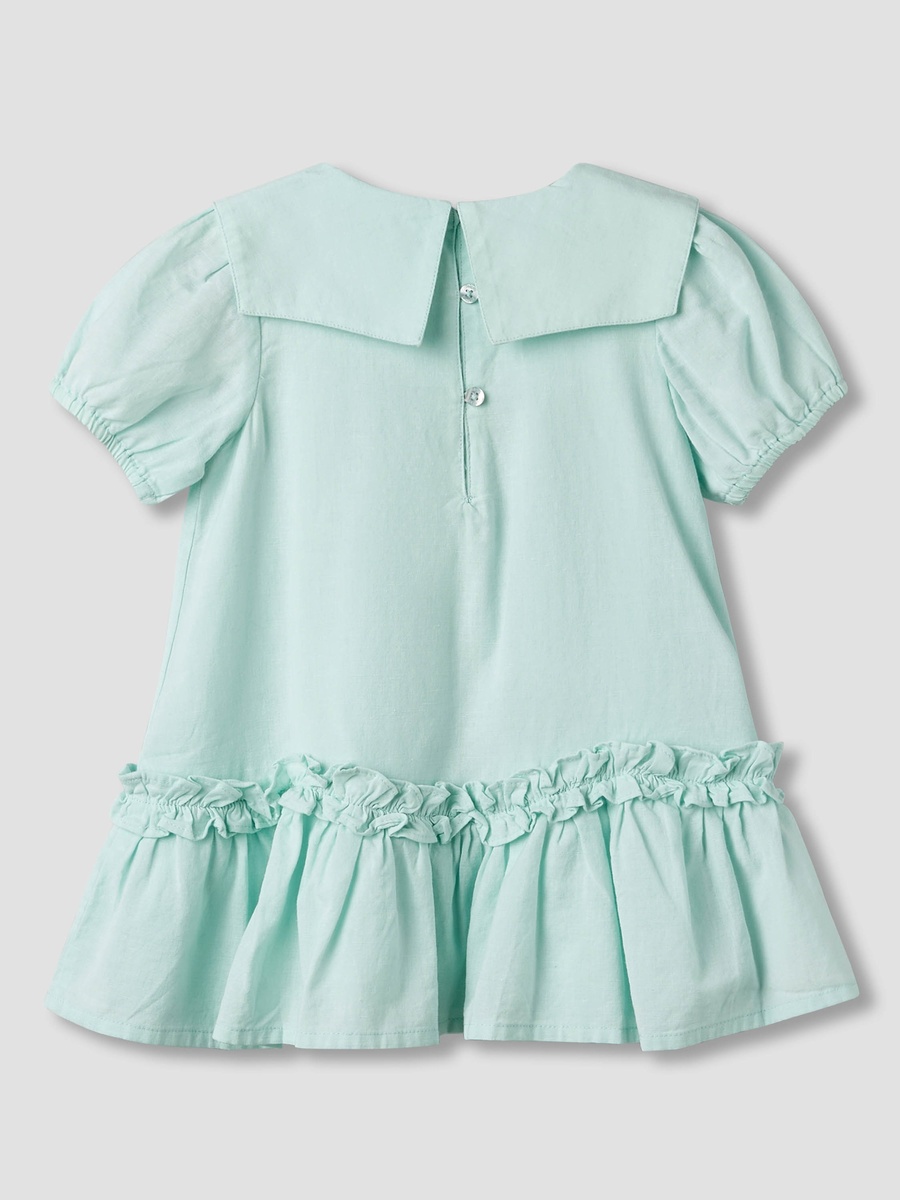 Sailor Collar Long Sleeves Drop Waist Dress with Ruffle Hem