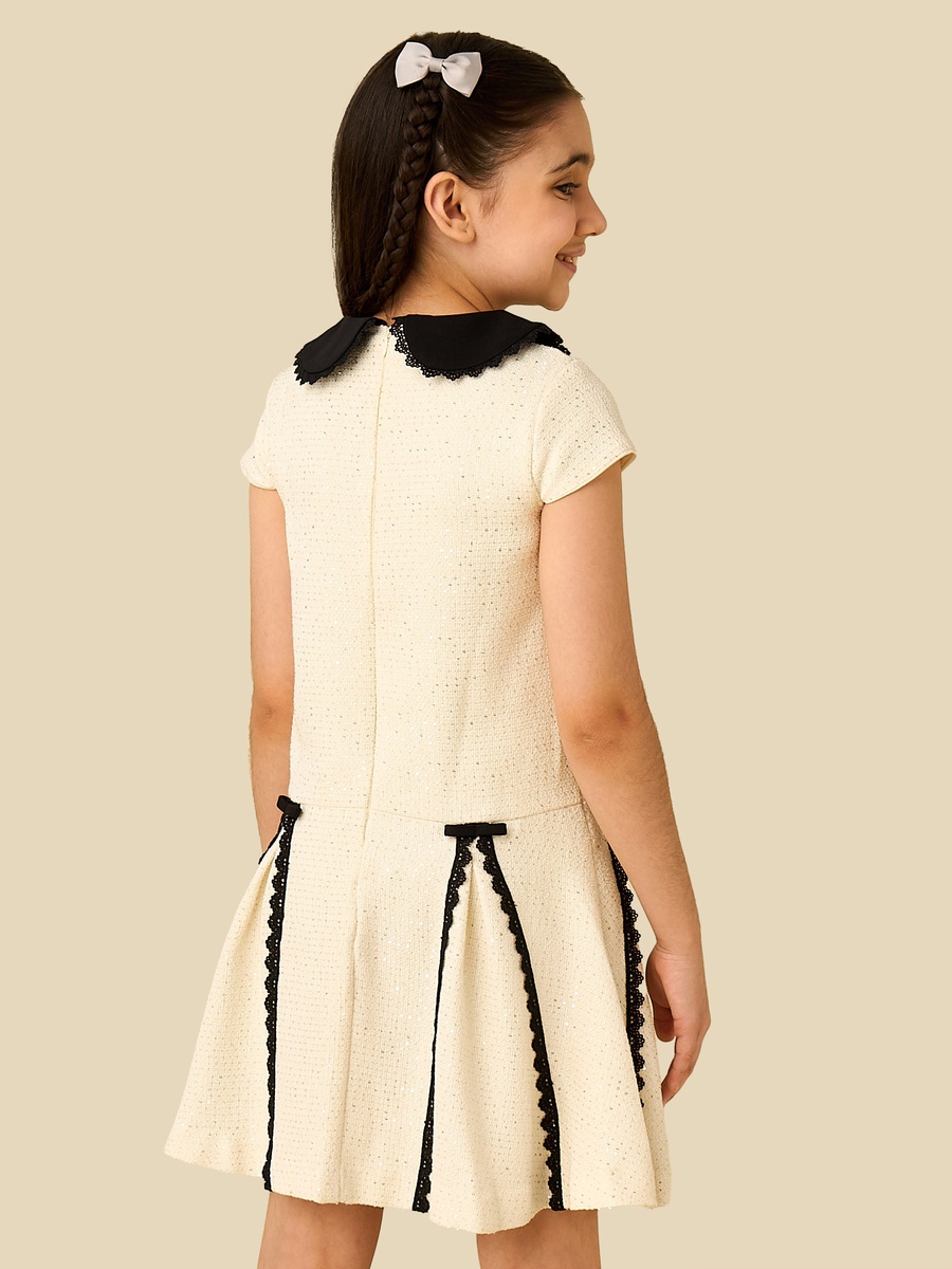 Peter Pan Collar Cap Sleeve Dress with Zip Closure