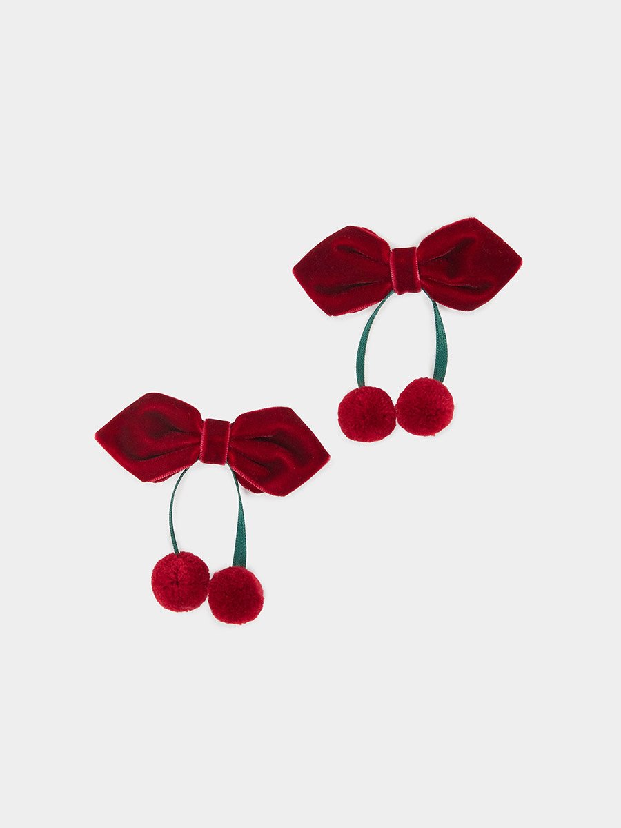 Set of 2 - Red Velvet Bow Hair Clips