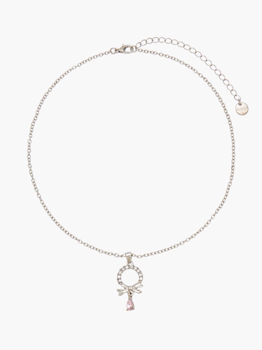 Crystal Bow Embellished Necklace and Earrings
