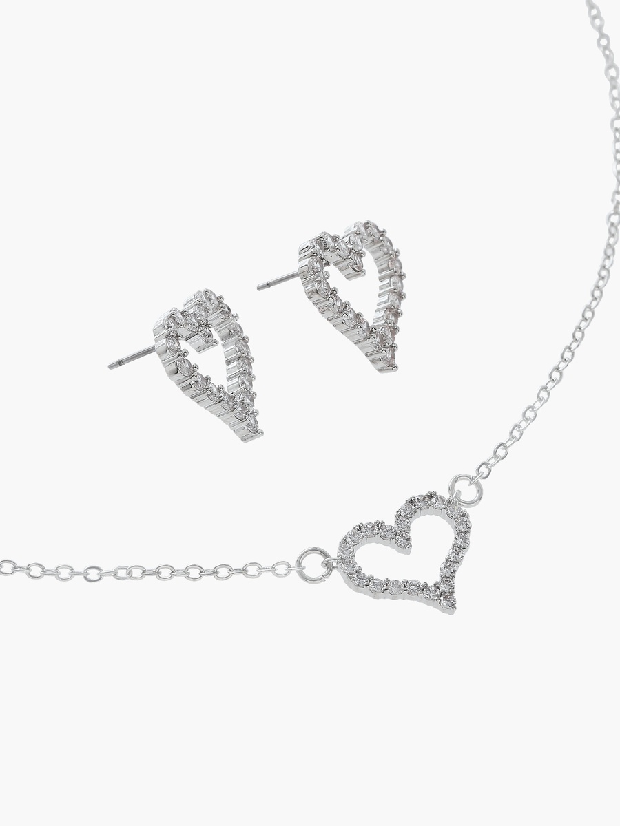 Embellished Heart Pendant Necklace and Earrings Set